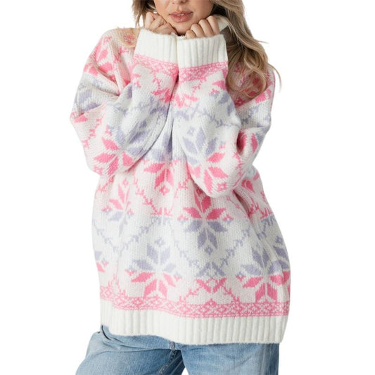 Women Cute Turtleneck Sweaters Casual Snowflake Print Comfy Warm Long Sleeve Pullover Basic Knitwear for Fall Streetwear