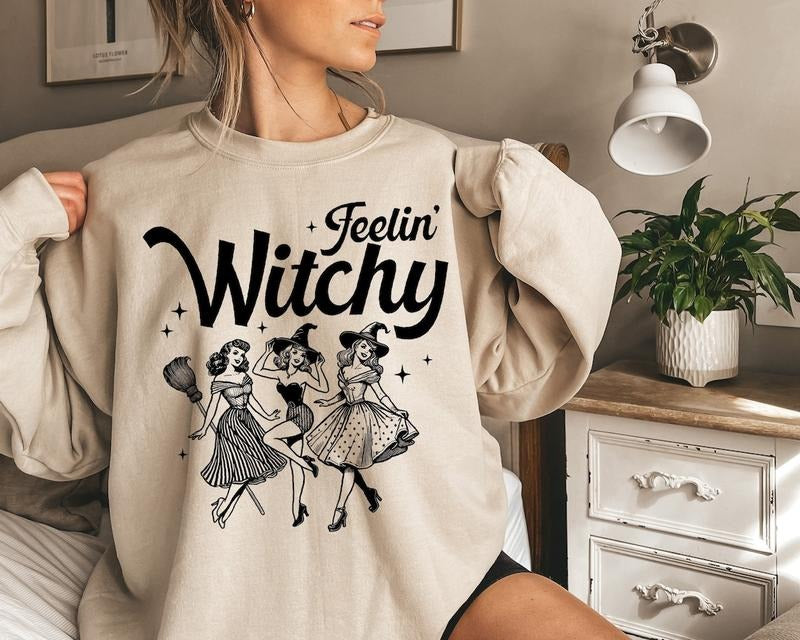 Women Halloween Sweatshirt, Vintage Feelin' Witchy Girly Sweater, Funny Witch Cute Halloween Shirt, Trendy Girly Halloween Gift  T-shirt, sweater and Hoodie