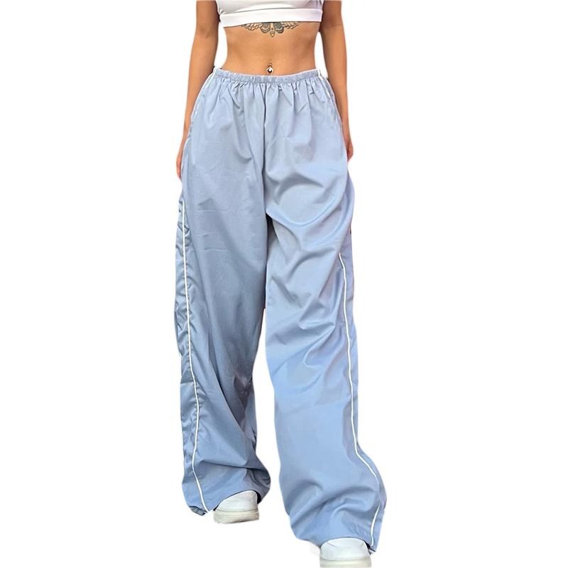 Women Loose Cargo Pants Casual Solid Color Elastic Waist Wide Leg Joggers Trousers with Pockets for Streetwear Fashion Womenswear
