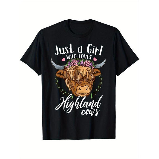 Women'S Highland Cow Graphic Tee - 100% Cotton Crew Neck T-Shirt with Geometric Pattern, Medium Stretch, All-Season Comfort, Regular Fit, Short Sleeve Pullovers Made in USA