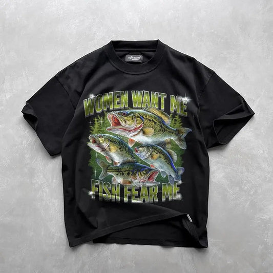 Women Want Me Fish Fear Me Vintage T-Shirt, Retro Bass Fisher Shirt, Meme T Shirt, Sarcastic T Shirt, Fisher Tee, Bass Lovers, Fisher Gifts