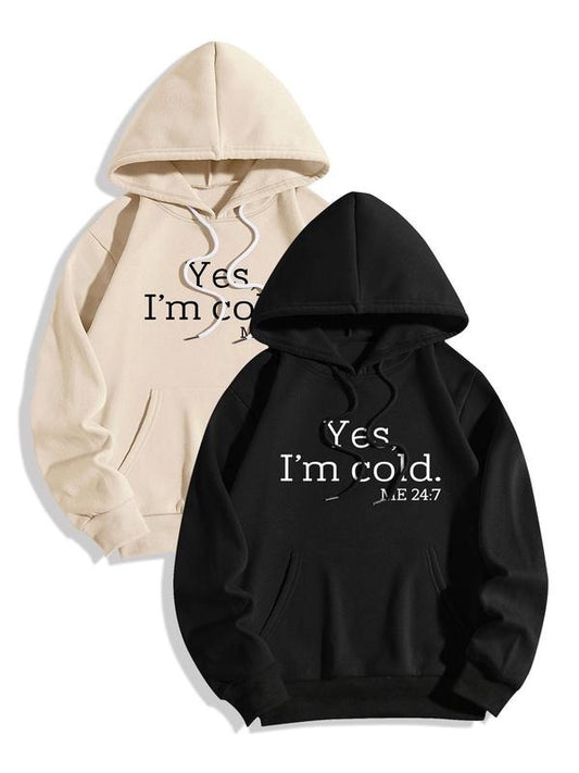 Women's 2pcs Slogan Print Pocket Drawstring Hoodie, Casual Long Sleeve Hooded Pullover For Fall & Winter, Women's Clothes For Daily Wear