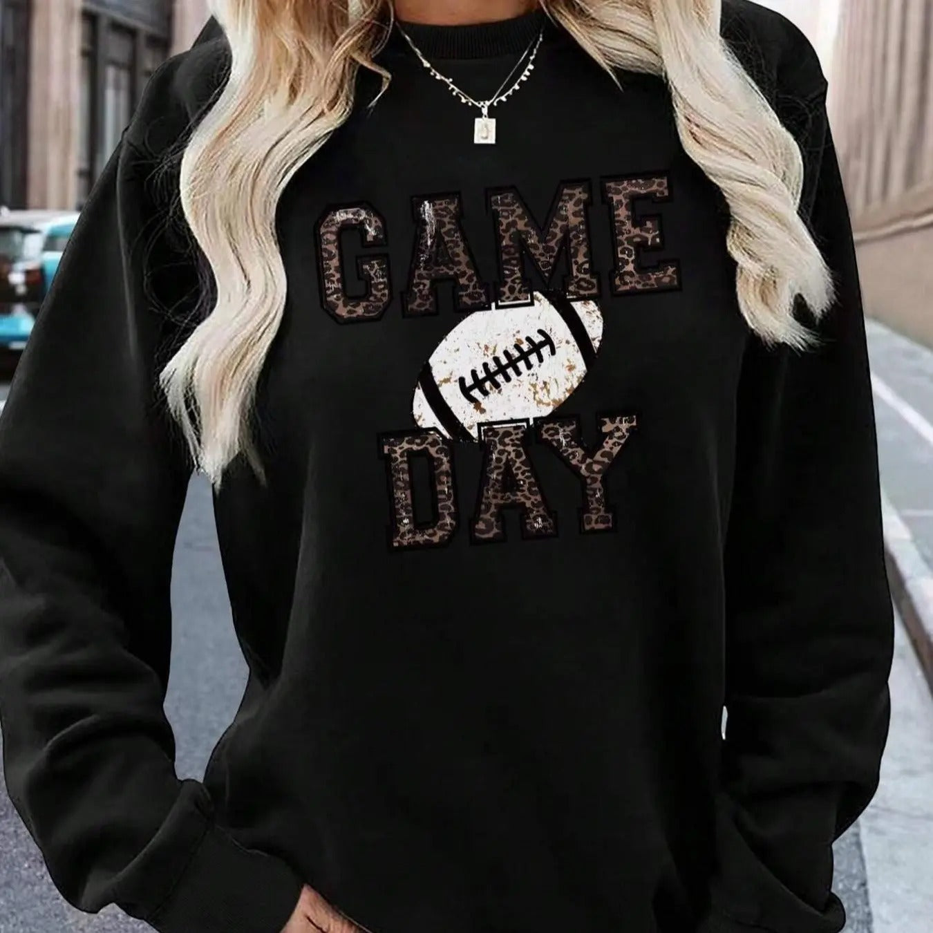 Women's American Football & Letter Print Crew Neck Sweatshirt, Casual Drop Shoulder Long Sleeve Pullover, Women's Fall & Winter Clothes for Daily Wear
