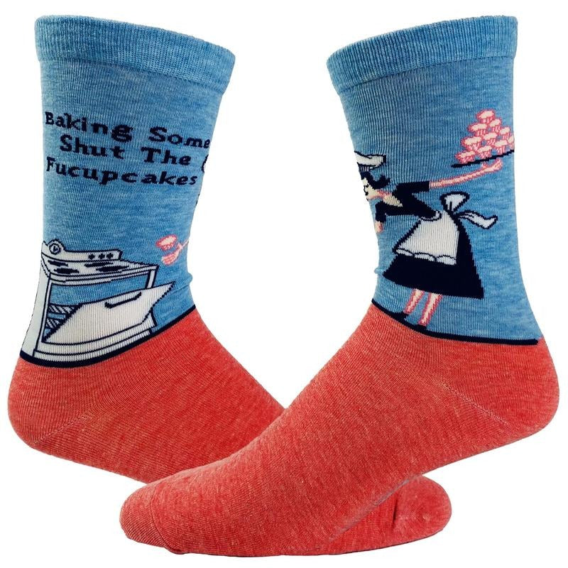 Women's Baking Some Shut The Fucukcakes Socks Hilarious Funny Baking Cupcakes Novelty Footwear Funny Graphic Socks Comfortable Fitted Spandex Cotton