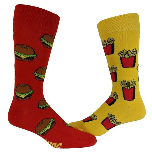 Women's Burger and Fries Socks Funny Junk Food Backyard Cookout Vintage Novelty Footwear Funny Graphic Socks Comfortable Fitted Spandex Cotton