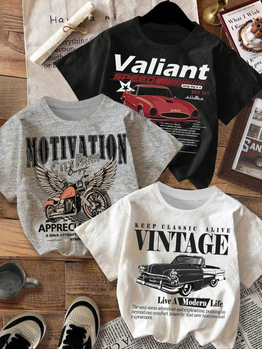Women's Car & Letter Print Round Neck Tee, Casual Short Sleeve T-shirt for Summer, Ladies Clothes for Daily Wear