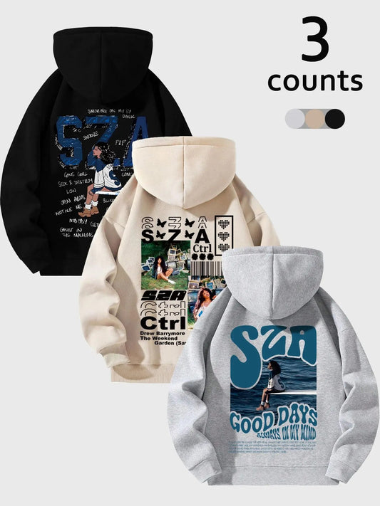 Women's Cartoon & Letter Print Thermal Lined Hoodie, Casual Long Sleeve Hooded Sweatshirt for Spring, Women's Clothes for Daily Wear, Graphic Design Clothing