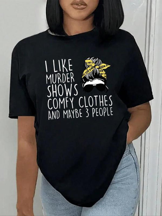 Women's Cartoon Figure & Letter Print Round Neck Tee, Fashion Casual Crew Neck Short Sleeve T-Shirt for Daily Holiday Vacation Outdoor Wear, Ladies Clothes for All Seasons