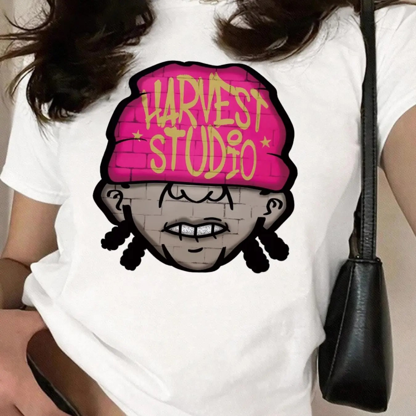 Women's Cartoon Figure & Letter Print Round Neck Tee, Fashion Casual Short Sleeve Crew Neck T-shirt for Daily Holiday Vacation Outdoor Wear, Ladies Clothes for Summer