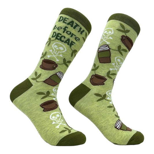 Women's Death Before Decaf Socks Funny Caffeine Addict Coffee Lovers Footwear Funny Graphic Socks Comfortable Fitted Spandex Cotton