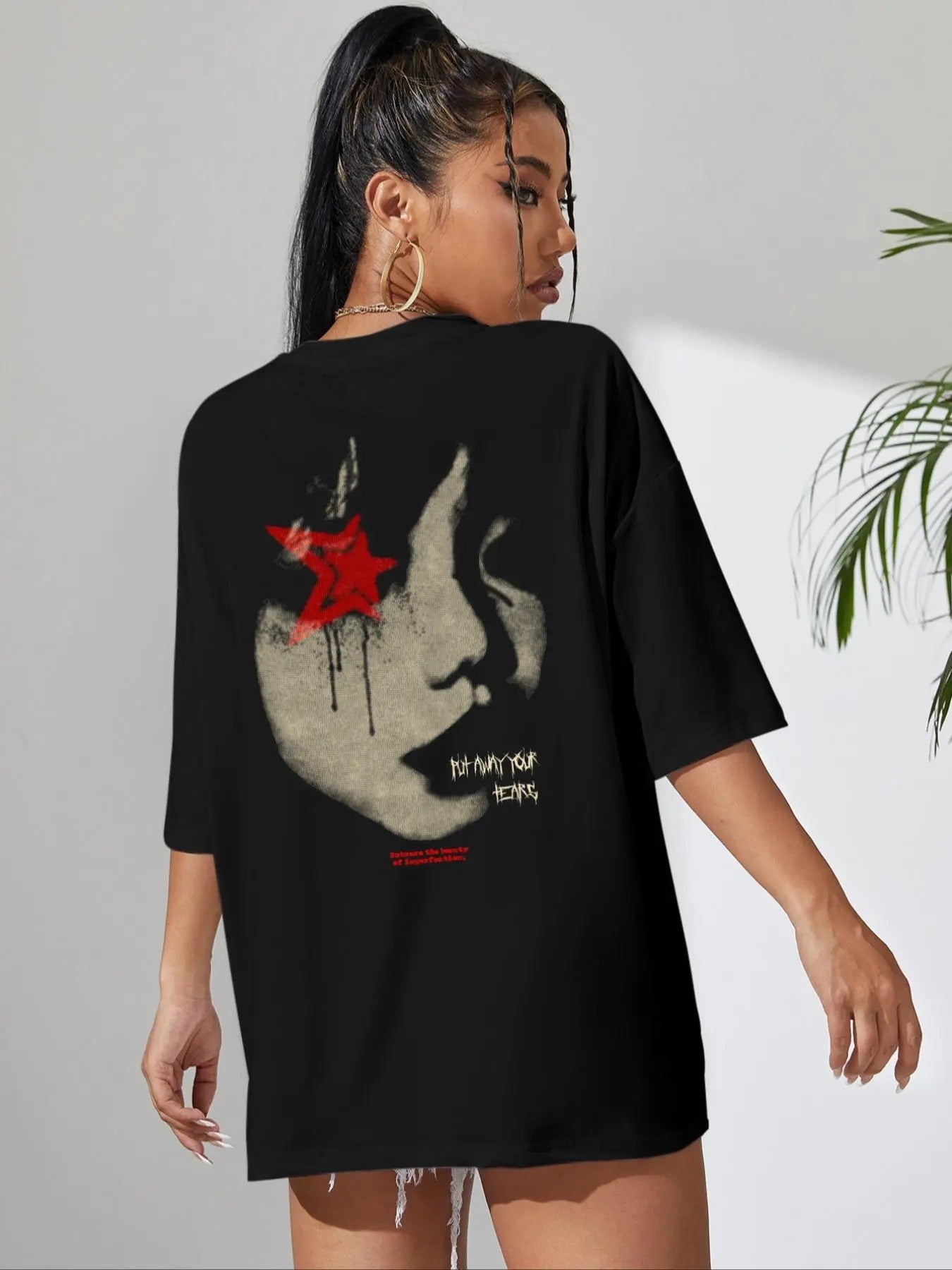 Women's Figure & Letter Print Drop Shoulder Tee, Casual Half Sleeve Round Neck T-Shirt for Summer, Fashion Women's Top for Daily Wear