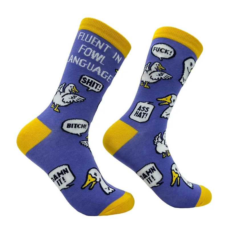 Women's Fluent In Fowl Language Socks Funny Sarcastic Curse Word Novelty Footwear Funny Graphic Socks Comfortable Fitted Spandex Cotton