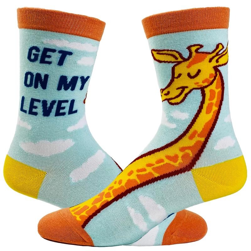 Women's Get On My Level Socks Funny Tall Giraffe Novelty Graphic Footwear Funny Graphic Socks Comfortable Fitted Spandex Cotton