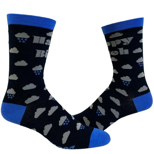 Women's Happy Bitch Socks Funny Sarcastic Rain Clouds Graphic Novelty Footwear Funny Graphic Socks Comfortable Fitted Spandex Cotton
