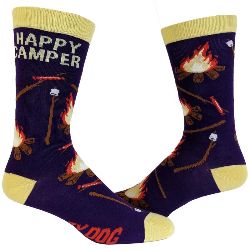 Women's Happy Camper Socks Funny Outdoor Adventure Hiking Vintage Novelty Footwear Funny Graphic Socks Comfortable Fitted Spandex Cotton