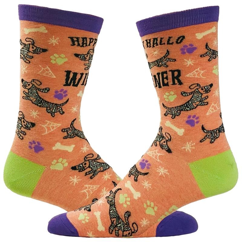 Women's Happy Hallowiener Socks Funny Halloween Pet Dog Puppy Dachshund Lover Footwear Funny Graphic Socks Comfortable Fitted Spandex Cotton