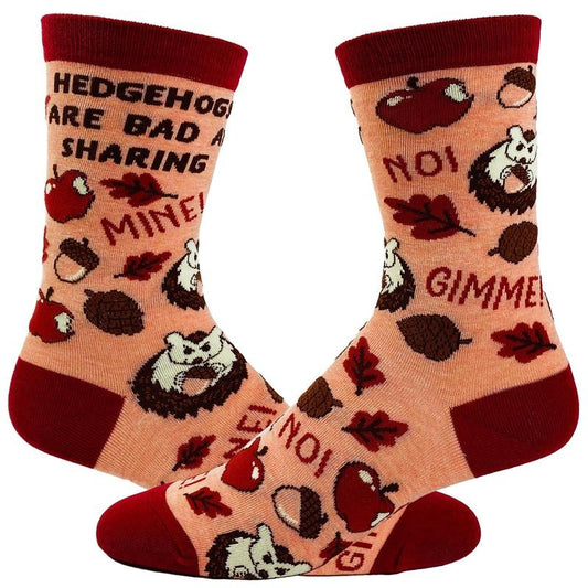 Women's Hedgehogs Are Bad At Sharing Socks Funny Fall Autumn Novelty Footwear Funny Graphic Socks Comfortable Fitted Spandex Cotton