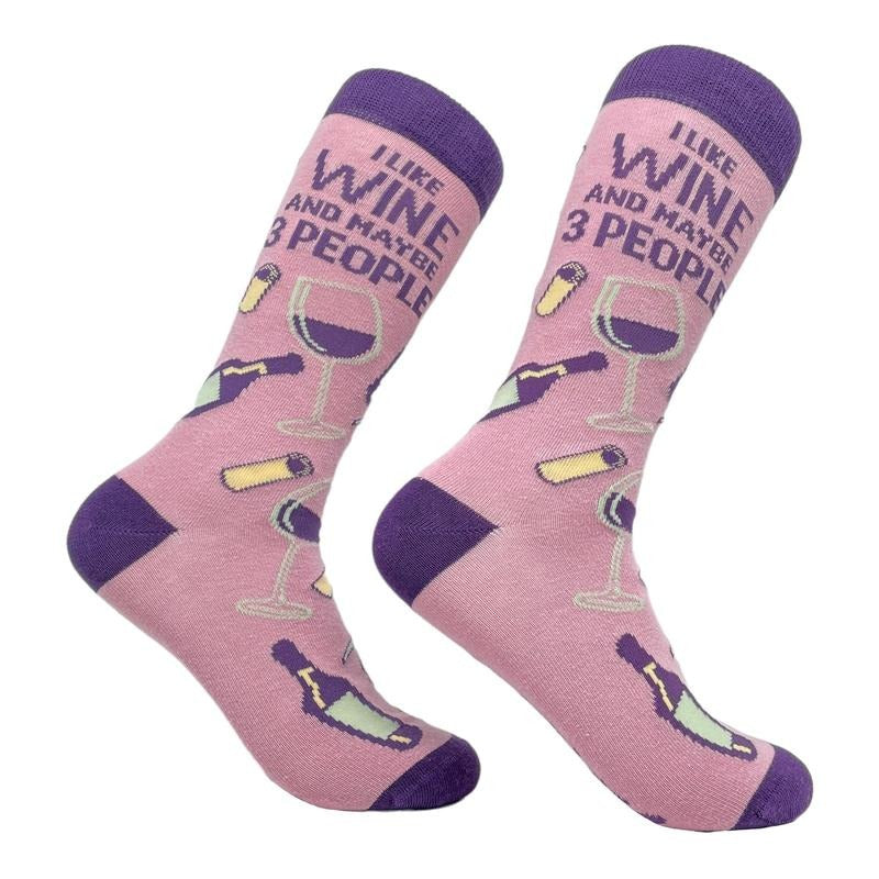 Women's I Like Wine And Maybe 3 People Socks Funny Drinking Sarcastic Vino Graphic Footwear Funny Graphic Socks Comfortable Fitted Spandex Cotton