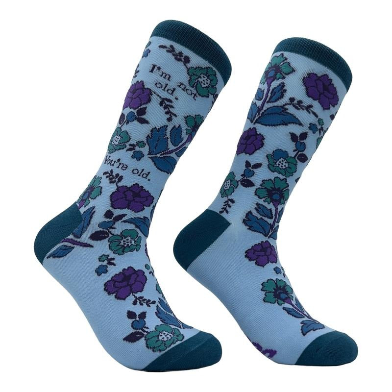 Women's Im Not Old Youre Old Socks Funny Grown Up Floral Pattern Joke Footwear Funny Graphic Socks Comfortable Fitted Spandex Cotton