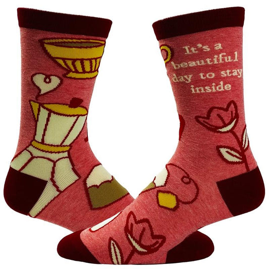 Women's It's A Beautiful Day To Stay Inside Socks Funny Introvert Coffee Lover Novelty Footwear Funny Graphic Socks Comfortable Fitted Spandex Cotton