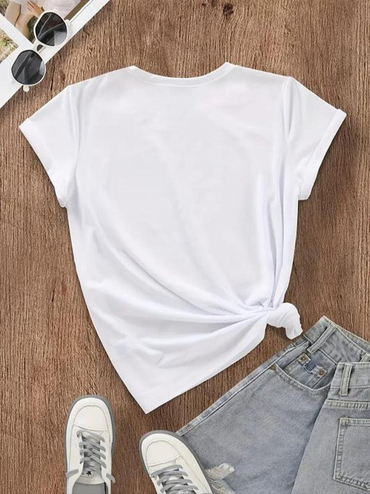 Women's Letter & Lip Print Round Neck Graphic Tee, Vintage Trendy Casual Short Sleeve T-shirt for Daily Wear, Ladies Summer Outfit