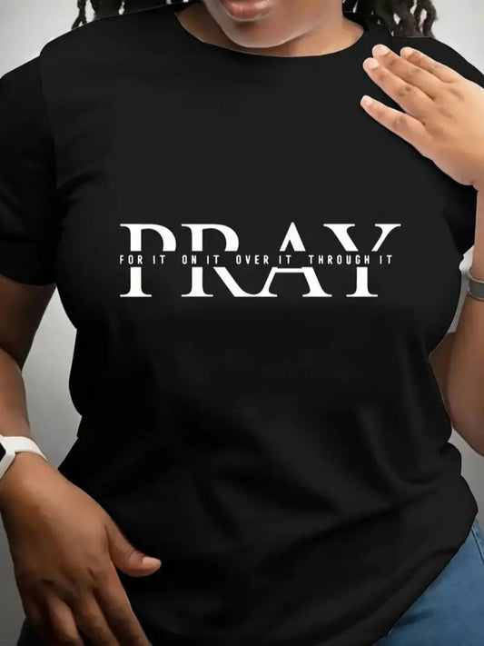 Women's Letter Print Round Neck Tee, Casual Short Sleeve Crew Neck T-shirt for Daily Wear, Ladies Clothes for All Seasons, Graphic Tees Women