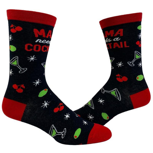Women's Mama Needs A Cocktail Socks Funny Mothers Day Drinking Liquor Graphic Novelty Footwear Funny Graphic Socks Comfortable Fitted Spandex Cotton