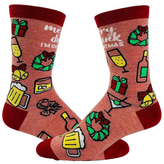 Women's Merry Drunkmas Socks Funny Christmas Party Beer Wine Lover Novelty Footwear Funny Graphic Socks Comfortable Fitted Spandex Cotton
