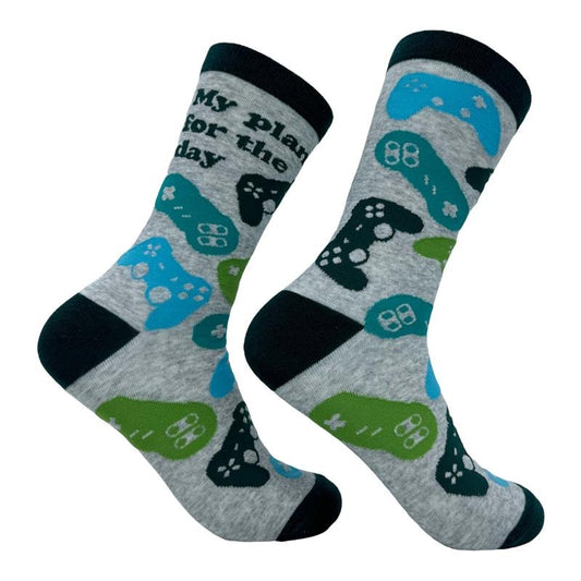 Women's My Plan For The Day Socks Funny Video Game Controller Footwear Funny Graphic Socks Comfortable Fitted Spandex Cotton