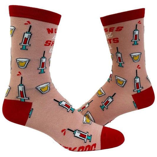 Women's Nurses Need Shots Too Socks Funny Drinking Graphic Novelty Footwear Funny Graphic Socks Comfortable Fitted Spandex Cotton