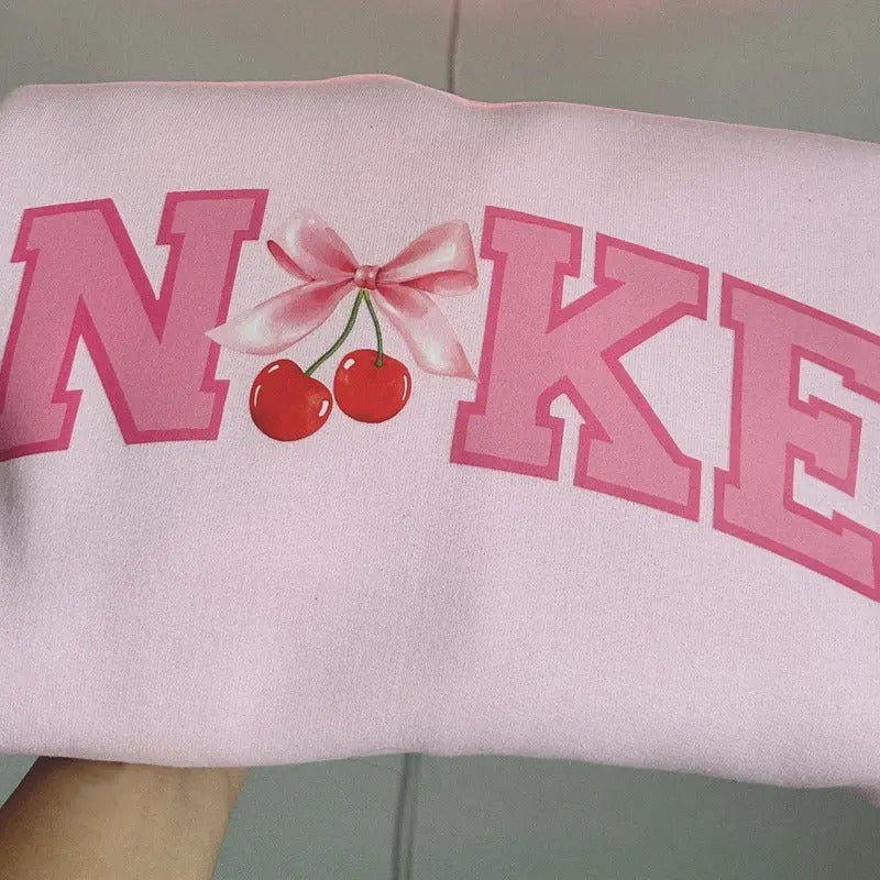 Women's Pink Cherry Pullover Sweater, Women Aesthetic Sweater, Girly Social Club Matching Tee, Coquette T-Shirt