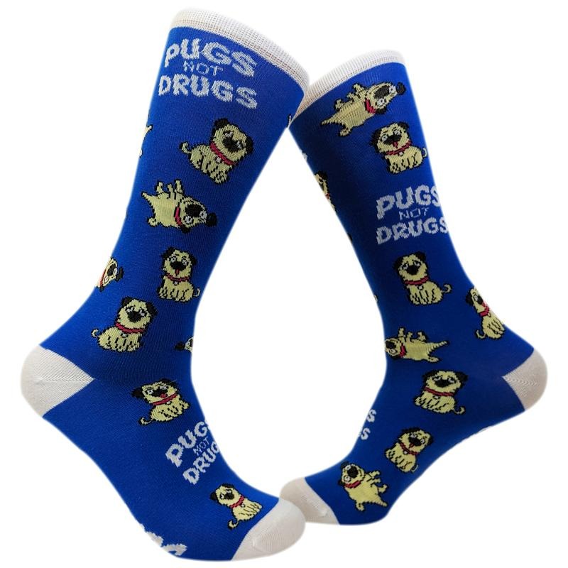 Women's Pugs Not Drugs Socks Funny Cute Dog Lover Footwear Funny Graphic Socks Comfortable Fitted Spandex Cotton