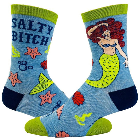 Women's Salty Bitch Socks Funny Mermaid Ocean Vacation Sea Hilarious Saying Footwear Funny Graphic Socks Comfortable Fitted Spandex Cotton