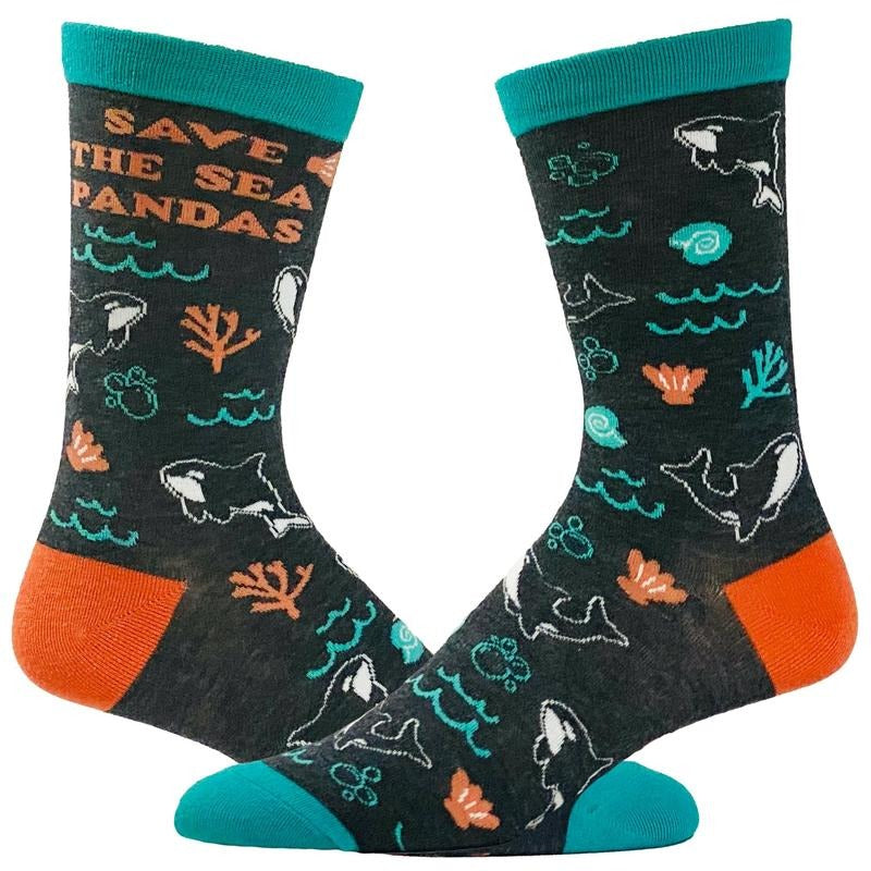Women's Save The Sea Pandas Socks Funny Orca Save The Whales Killer Whale Novelty Footwear Funny Graphic Socks Comfortable Fitted Spandex Cotton