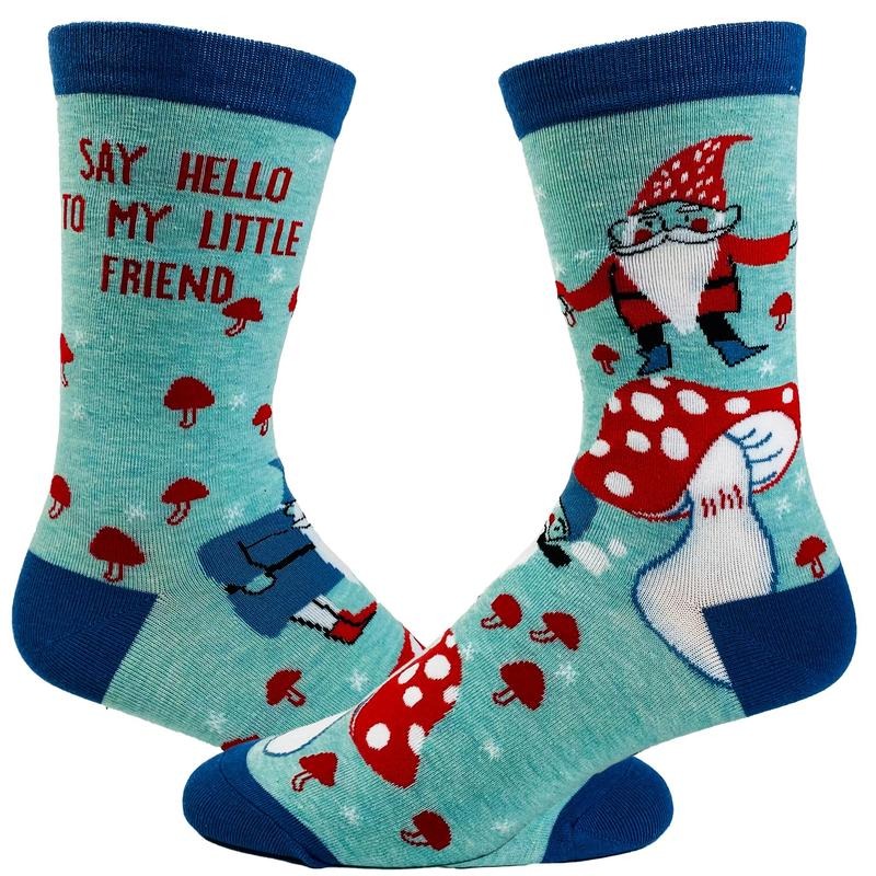 Women's Say Hello To My Little Friend Socks Funny Mushroom Gnome Novelty Fantasy Fairy Tale Footwear Funny Graphic Socks Comfortable Fitted Spandex Cotton