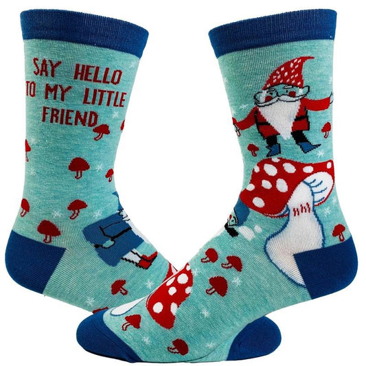 Women's Say Hello To My Little Friend Socks Funny Mushroom Gnome Novelty Fantasy Fairy Tale Footwear Funny Graphic Socks Comfortable Fitted Spandex Cotton