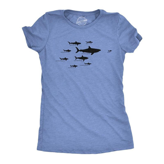 Women's Shark Hierarchy Chart T Shirt Funny Science Ocean Tee For Guys Funny Womens T Shirts Cute Slimming Top Comfortable Soft Womenswear Shark Tops for Women Funny Science Top Women's Novelty Tees Light Blue