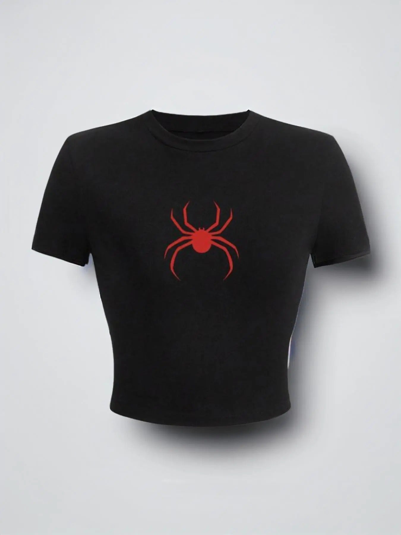 Women's Spider Graphic Print Crewneck Crop Baby Tee, Summer Clothes Women, Casual Street Short Sleeve T-shirt, Lady Streetwear Top, 2024 Comfort Womenswear