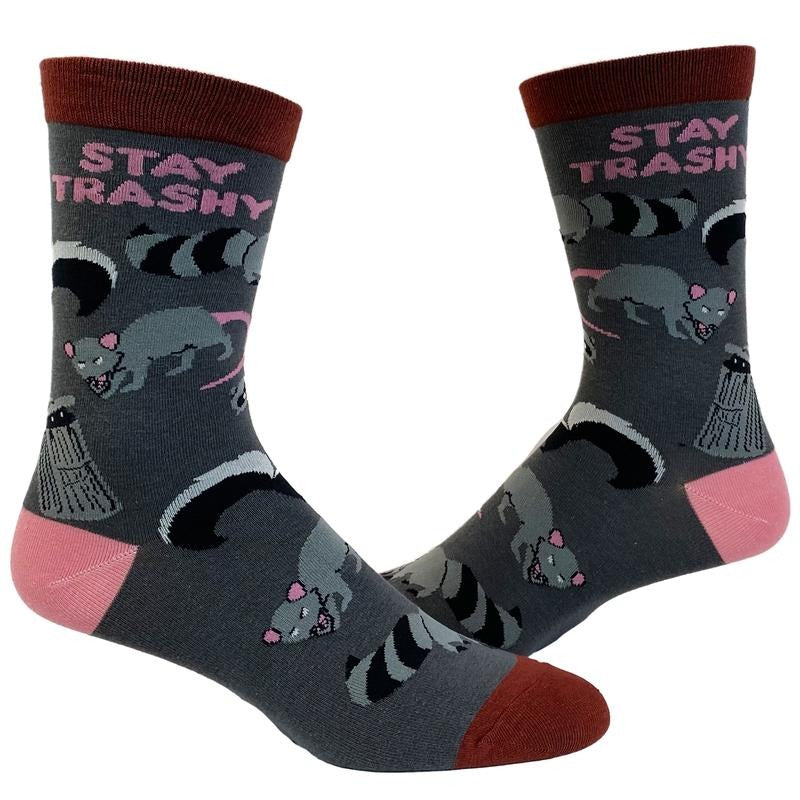 Women's Stay Trashy Socks Funny Garbage Raccoons Sarcastic Novelty Footwear Funny Graphic Socks Comfortable Fitted Spandex Cotton