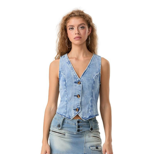 Women's Summer Casual Tank Tops Sleeveless Deep V Neck Button Up Denim Vest Cotton Womenswear