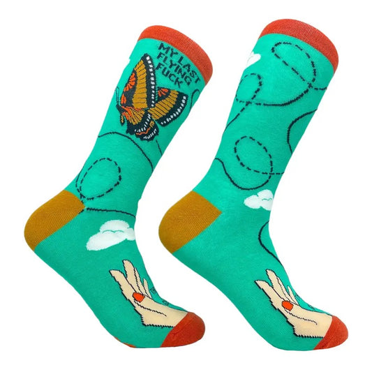 Women's There Goes My Last Flying F*ck Socks Funny Sarcastic Butterfly Novelty Footwear Funny Graphic Socks Comfortable Fitted Spandex Cotton