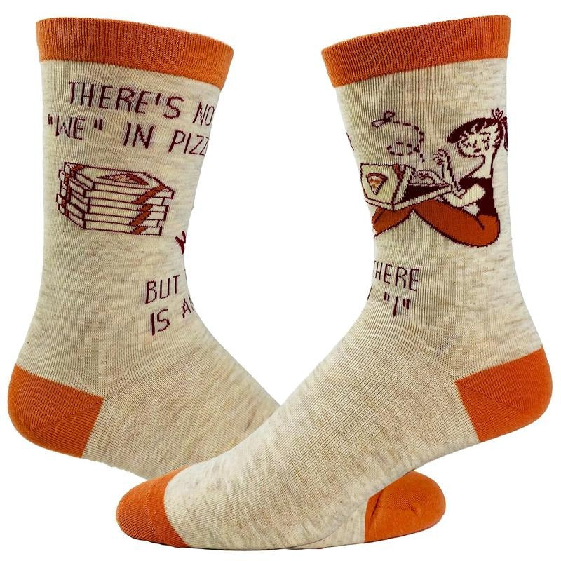 Women's There's No We In Pizza But There Is An I Socks Funny Foodie Sarcastic Footwear Funny Graphic Socks Comfortable Fitted Spandex Cotton