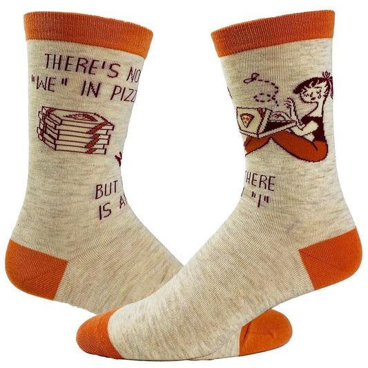 Women's There's No We In Pizza But There Is An I Socks Funny Foodie Sarcastic Footwear Funny Graphic Socks Comfortable Fitted Spandex Cotton