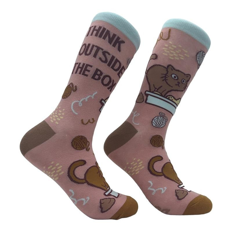 Women's Think Outside The Box Socks Funny Kitty Litter Box Pooping Joke Footwear Funny Graphic Socks Comfortable Fitted Spandex Cotton