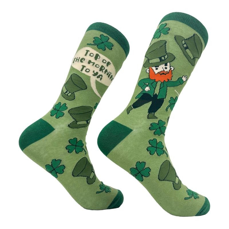 Women's Top of the Morning to Ya Socks Funny Cute Irish Leprechaun Footwear Funny Graphic Socks Comfortable Fitted Spandex Cotton