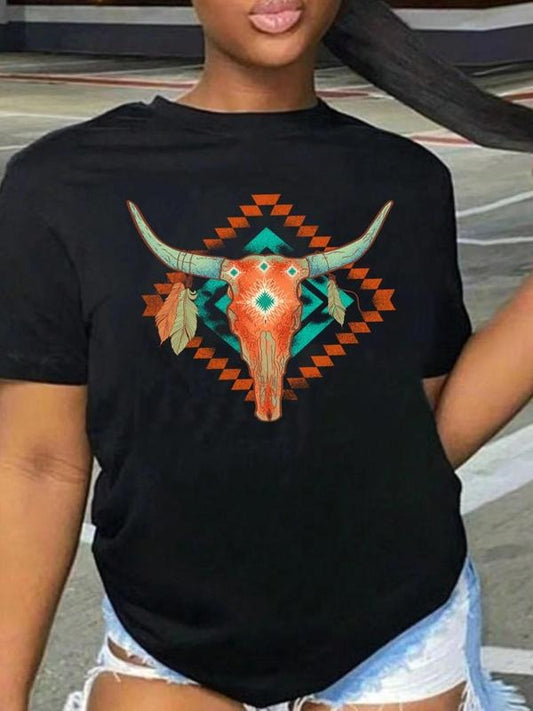 Women's Trendy Graphic Round Neck Tee, Summer Clothes Women Vintage Casual Short Sleeve Crew Neck T-shirt For Daily Wear, Ladies Summer Outfit