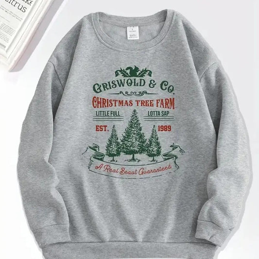 Women's Vintage Christmas Tree Print Crew Neck Long Sleeve Pullover Sweatshirt - Soft, Cozy, and Festive Holiday Apparel for Ladies