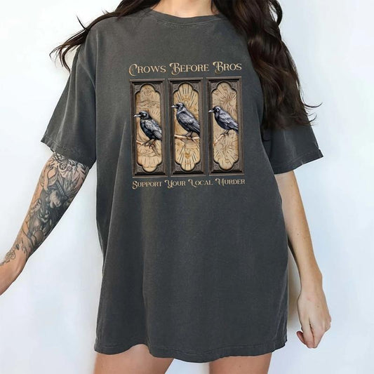 Women's Vintage Crows Before Bros Shirt Comfort Colors, Gothic Raven T-shirt, Support Your Local Murder, Feminist Tops, Soft Cotton Fabric Womenswear