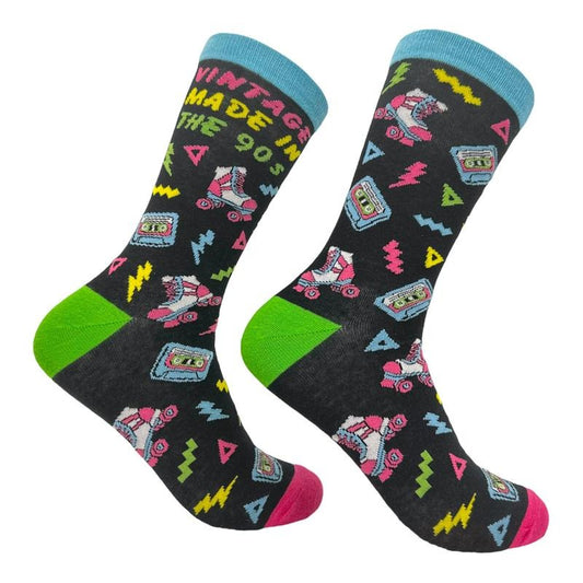 Women's Vintage Made In The 90s Socks Funny Cool Old School Novelty Footwear Funny Graphic Socks Comfortable Fitted Spandex Cotton