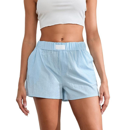 Women's Wide Leg Shorts Casual Loose Solid Color Elastic Waist Short Pants with Pockets for Summer Cotton Lady